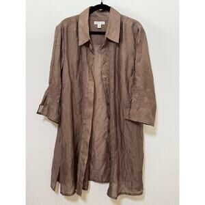 Coldwater Creek Crinkly Long Button Down Overshirt – Brown / Bronze – Size 2X